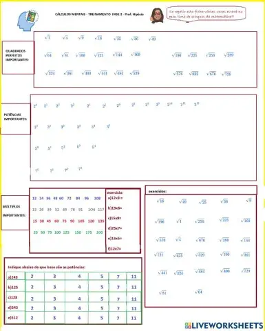 Raizes quadradas, potências e múltiplos importantes para cálculo mental