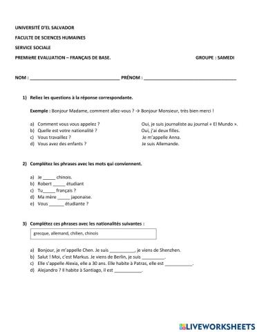 Examen Francés Básico