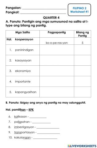 Filipino Q4 Worksheet - Mahahabang Salita