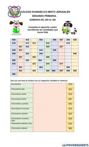 Números del 800 al 900