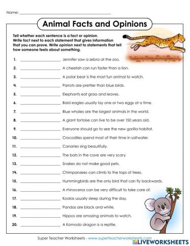 Animal facts and opinion