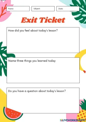Exit Ticket Worksheet
