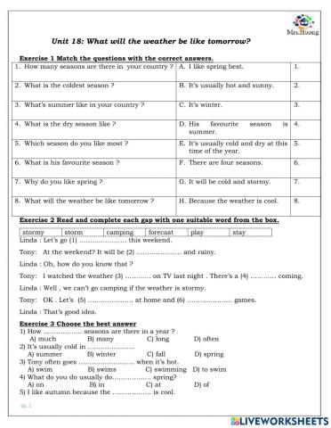 Unit 18:What will the weather be like tomorrow?