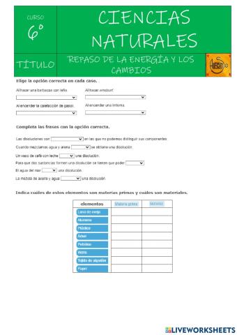 Repaso de la energía y los cambios