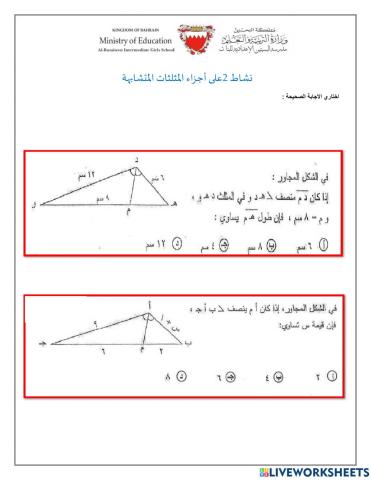 اجزاء المثلثات المتشابهة