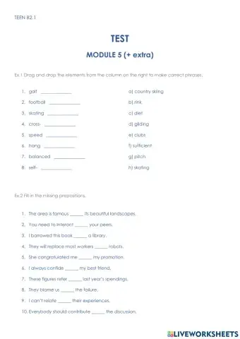 TEEN B2.1 - TEST MODULE 5 (+ extra) (Pioneer B2)
