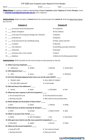 Jesus Temptation, Jesus’ Baptism & Twelve Disciples