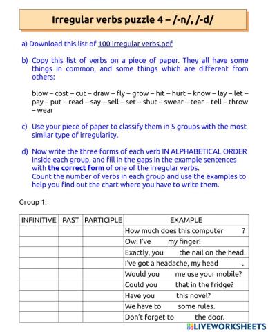 Irregular verbs puzzle 4
