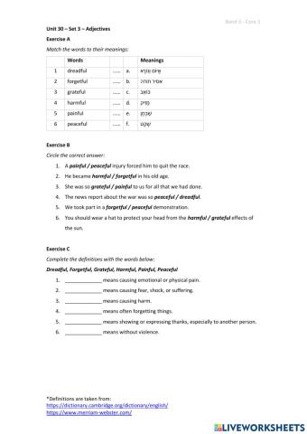 Band 3 (Core 1) - Unit 30 - Set 3