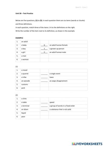 Band 3 (Core 1) - Unit 30 - Test