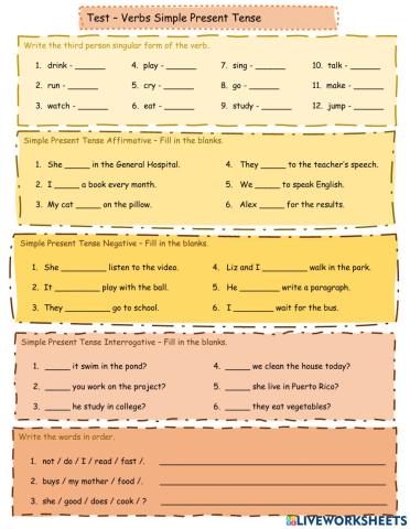 Test: Verbs Simple Present Tense