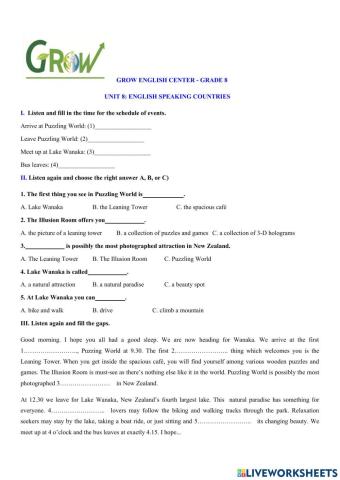 E8- Unit 8 - Listening