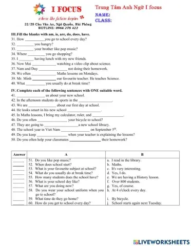 Lớp 6 Unit 1 Test 2