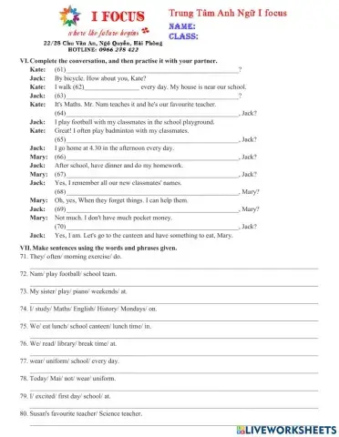 Lớp 6 Unit 1 Test 3