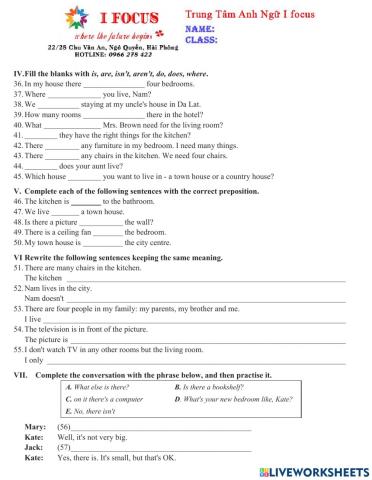 Lớp 6 Unit 2 Test 2