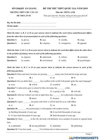 Đề luyện thi THPT - An Giang