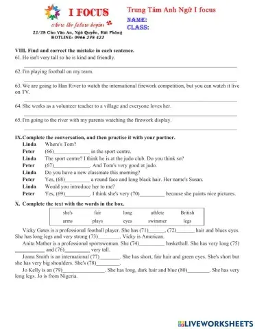 Lớp 6 Unit 3 Test 3