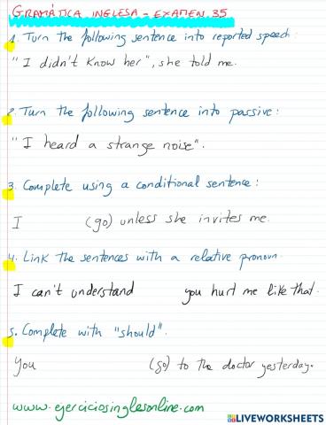 Gramática inglesa - Examen 35