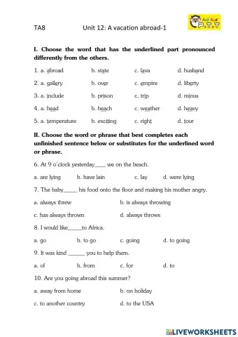 Ta8-unit 12 an abroad vacation