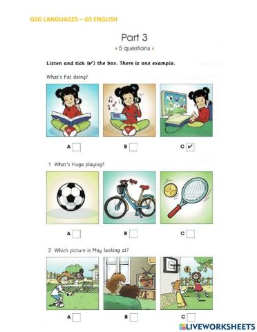Skills Builder For Cambridge - Starters - Listening Part 3 - Test 3