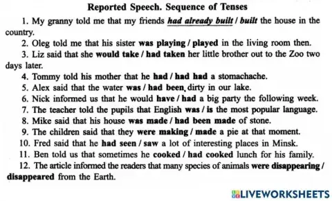 Reported speech Sequence of tenses