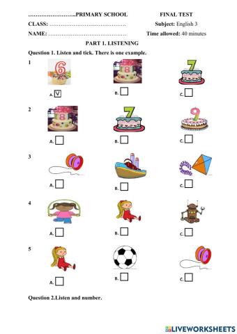Grade 3 -term 2 - test 1