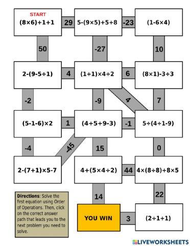 Order of Operations Maze