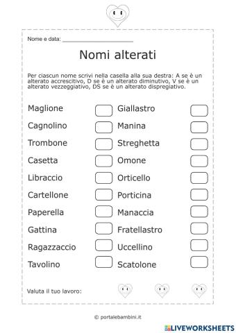 Nomi alterati, nomi diminutivi, nomi vezzeggiativi, nomi dispregiativi