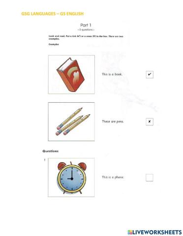 Skills Builder For Cambridge - Starters - Reading Part 1 - Test 3