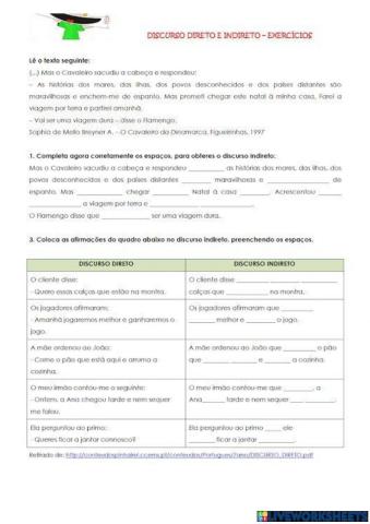 Atividade de discurso direto e indireto