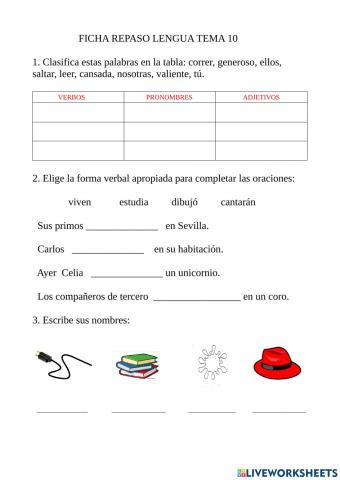 Repaso lengua tema 10