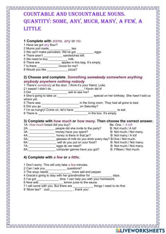Grammar. Countable and uncountable nouns
