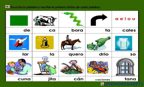 Vv: escucha y escribe la primer sílaba