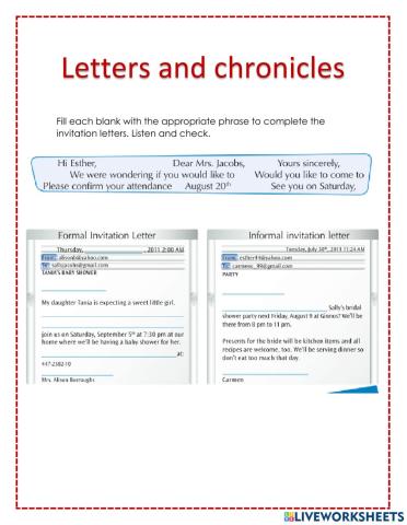 Letters and chronicles - Formal and informal