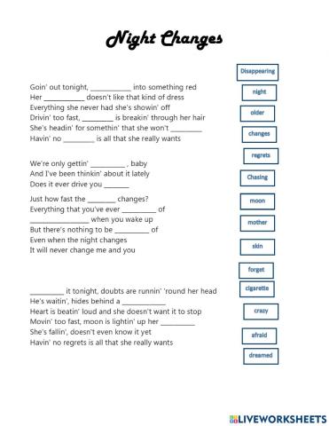 Night Changes -One Direction -Song listening Lesson