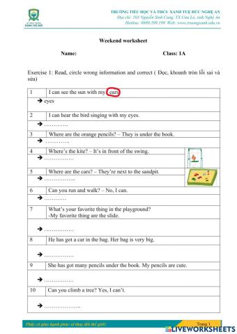 Worksheet unit 6 Academy star 1
