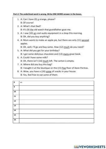 Error Correction (Countable vs Uncountable Nouns) - Extra Practices