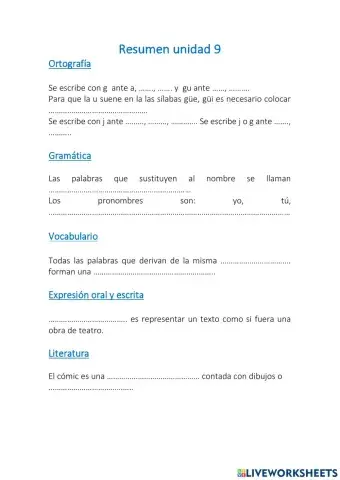 Repaso unidad 9 lengua