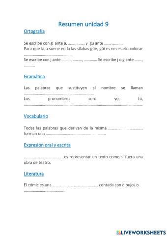 Repaso unidad 9 lengua