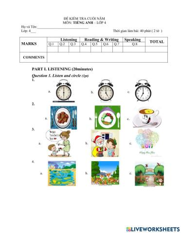 Grade 4 - final test second term -test 1
