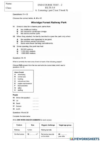 End course test – 2 ielts 5.0