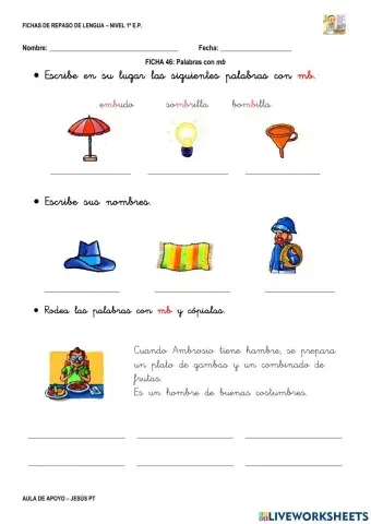 Ficha Lengua 46-1Ep-Palabras con mb