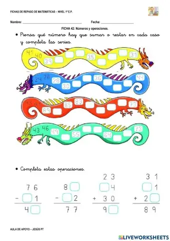 Ficha Matemáticas 42-1EP-Números y operaciones