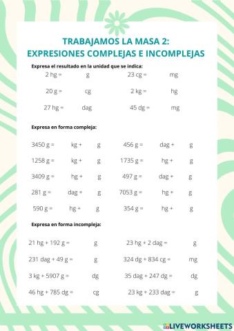 Masa: expresiones complejas e incomplejas.
