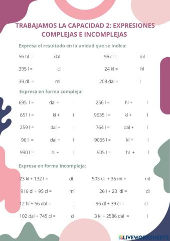 Capacidad: expresiones complejas e incomplejas.