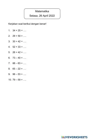 Matematika Selasa, 26 April 2022