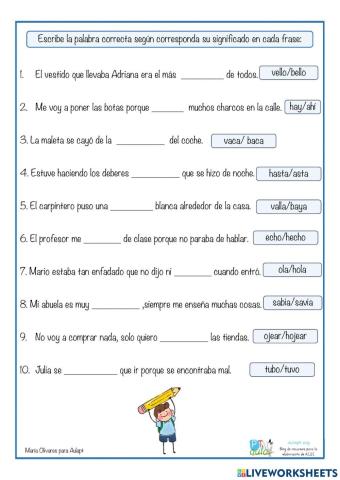 Ejercicios palabras homófonas