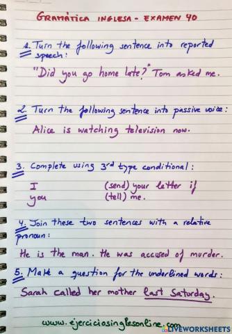 Gramática inglesa - Examen 40