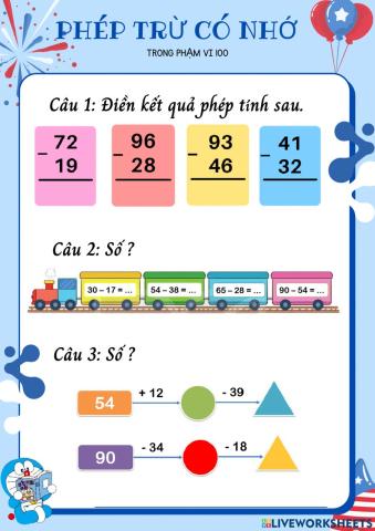 Phép trừ có nhớ trong phạm vi 100