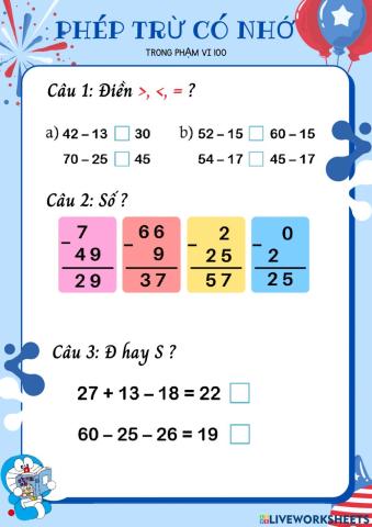 Phép trừ không nhớ trong phạm vi 100